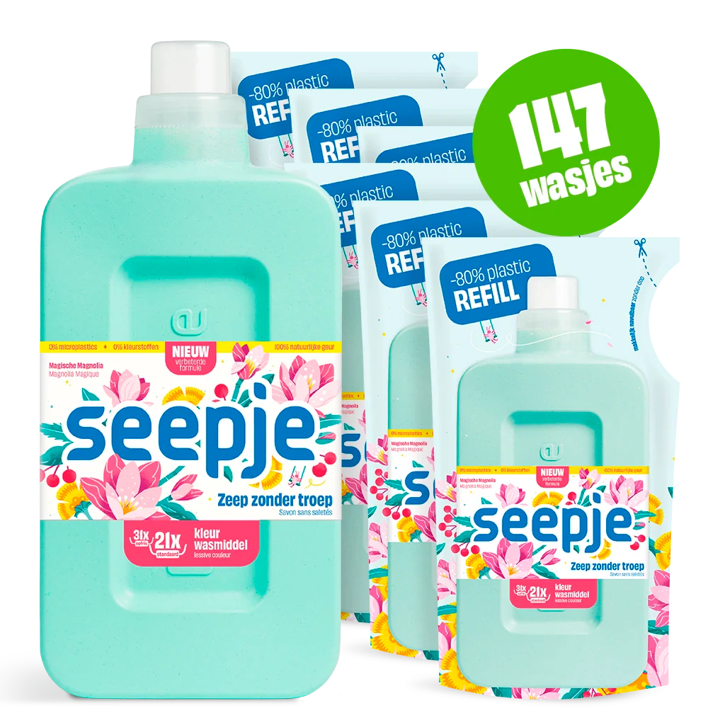 Wasmiddel Pakket Fles met 6 Navullingen | Kleur met Magische Magnolia geur - Afbeelding 2