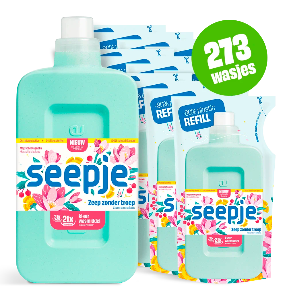 Wasmiddel Pakket Fles met 12 Navullingen | Kleur met Magische Magnolia geur - Afbeelding 2