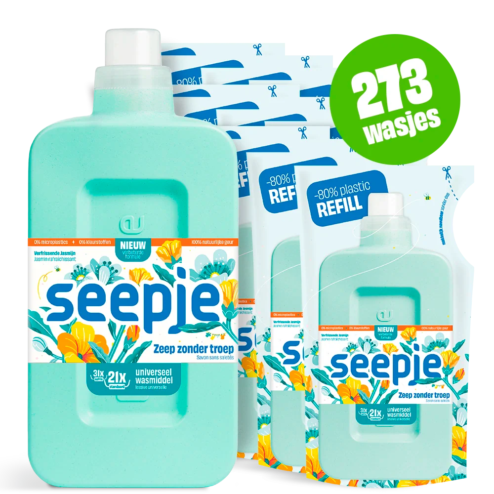 Wasmiddel Pakket Fles met 12 Navullingen | Universeel met Verfrissende Jasmijn geur - Afbeelding 2