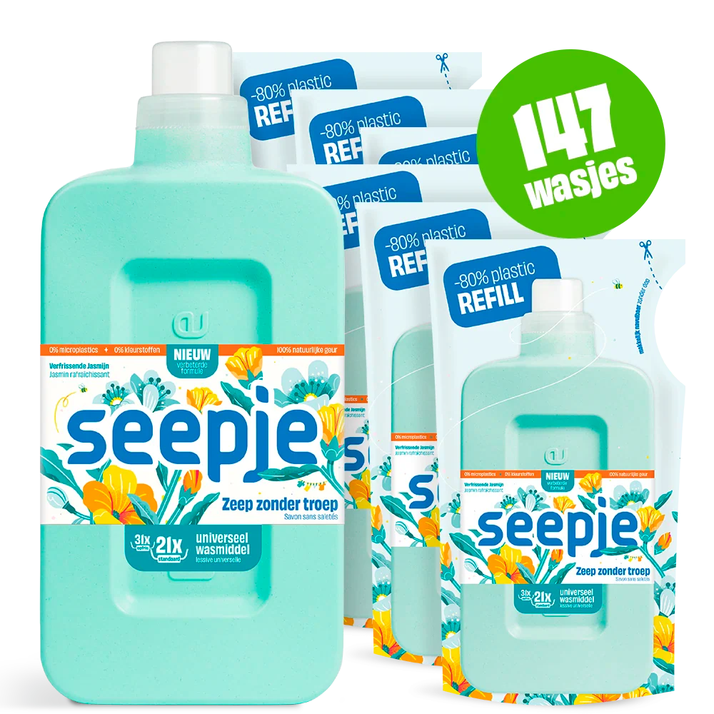 Wasmiddel Pakket Fles met 6 Navullingen | Universeel met Verfrissende Jasmijn geur - Afbeelding 2