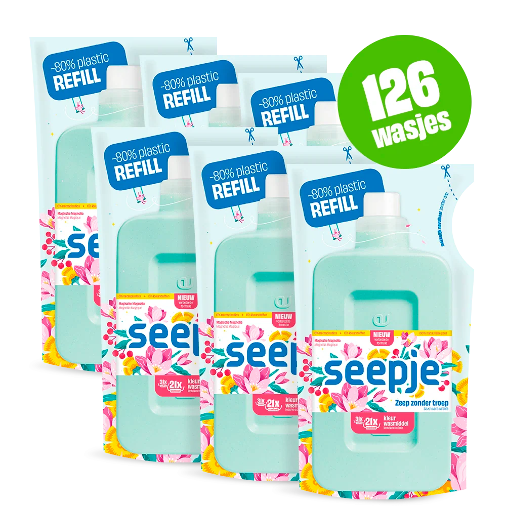 Wasmiddel Pakket met 6 Navullingen | Kleur met Magische Magnolia geur